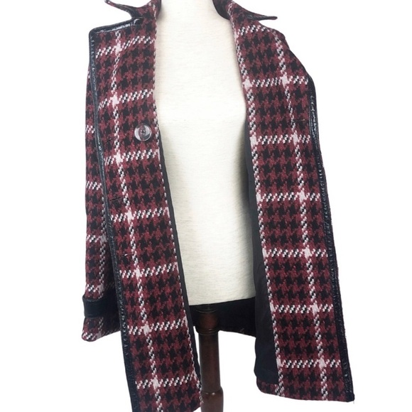 New with tag Express Women’s Red Black Houndstooth Tweed Wool Winter Peacoat - Picture 2 of 16